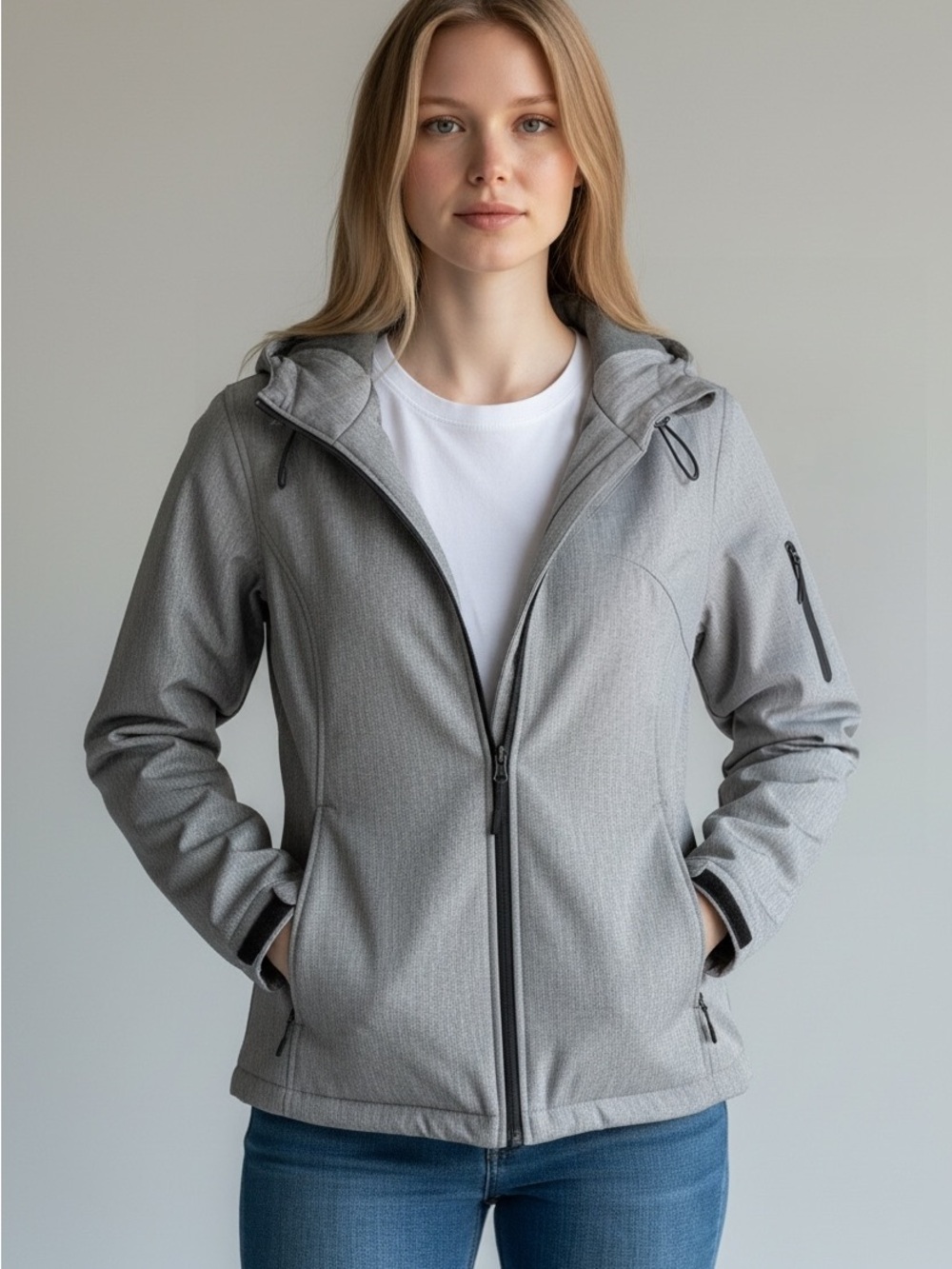 Free Country Women's Light Gray Hooded Softshell Jacket